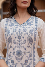 Juniper Off White & Indigo Blue Floral Embroidered Ethnic Suit Set with Dupatta - Distacart