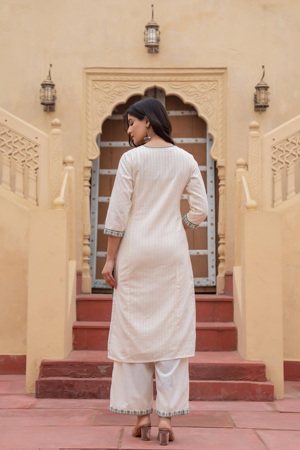 Juniper Off White & Green Floral Embroidered Ethnic Suit Set with Dupatta - Distacart