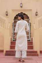 Juniper Off White & Green Floral Embroidered Ethnic Suit Set with Dupatta - Distacart
