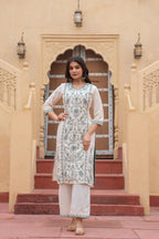 Juniper Off White & Green Floral Embroidered Ethnic Suit Set with Dupatta - Distacart