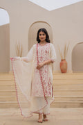Juniper Off White & Red Floral Embroidered Ethnic Suit Set with Dupatta - Distacart