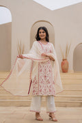 Juniper Off White & Red Floral Embroidered Ethnic Suit Set With Dupatta - Distacart