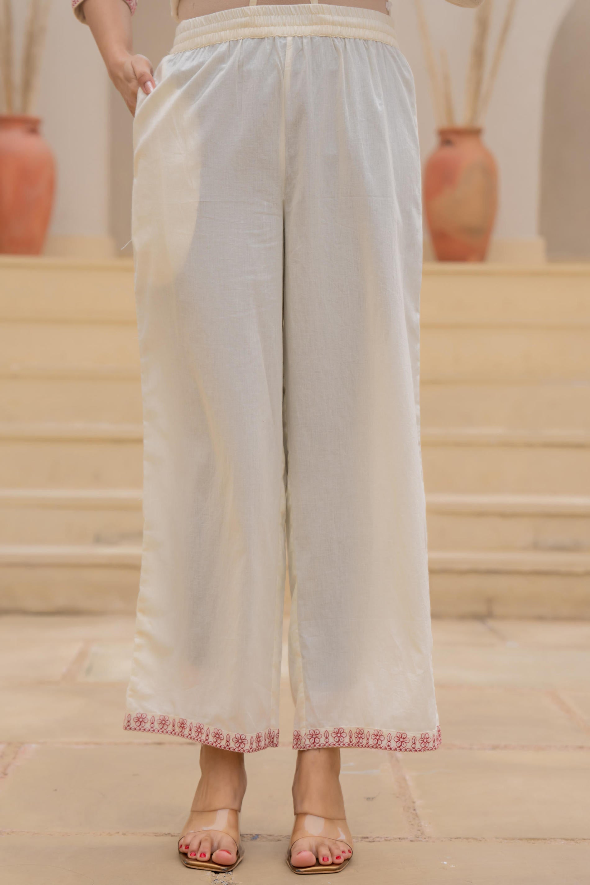 Juniper Off White & Red Floral Embroidered Ethnic Suit Set with Dupatta - Distacart