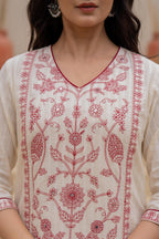 Juniper Off White & Red Floral Embroidered Ethnic Suit Set with Dupatta - Distacart