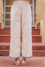 Juniper Off White & Navy Blue Embroidered Straight Kurta Set with Contrast Detailing - Distacart