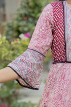 Juniper Red Ethnic Motif Printed Cotton Long Dress With Sequins & Doris - Distacart