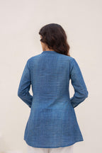 Juniper Blue Solid Cotton Tunic With Thread Work And Buttons