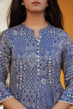 Juniper Blue Ethnic Motif Printed Viscose Tunic With Buttons