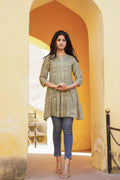 Juniper Green Ethnic Motif Printed Viscose Tunic With Buttons