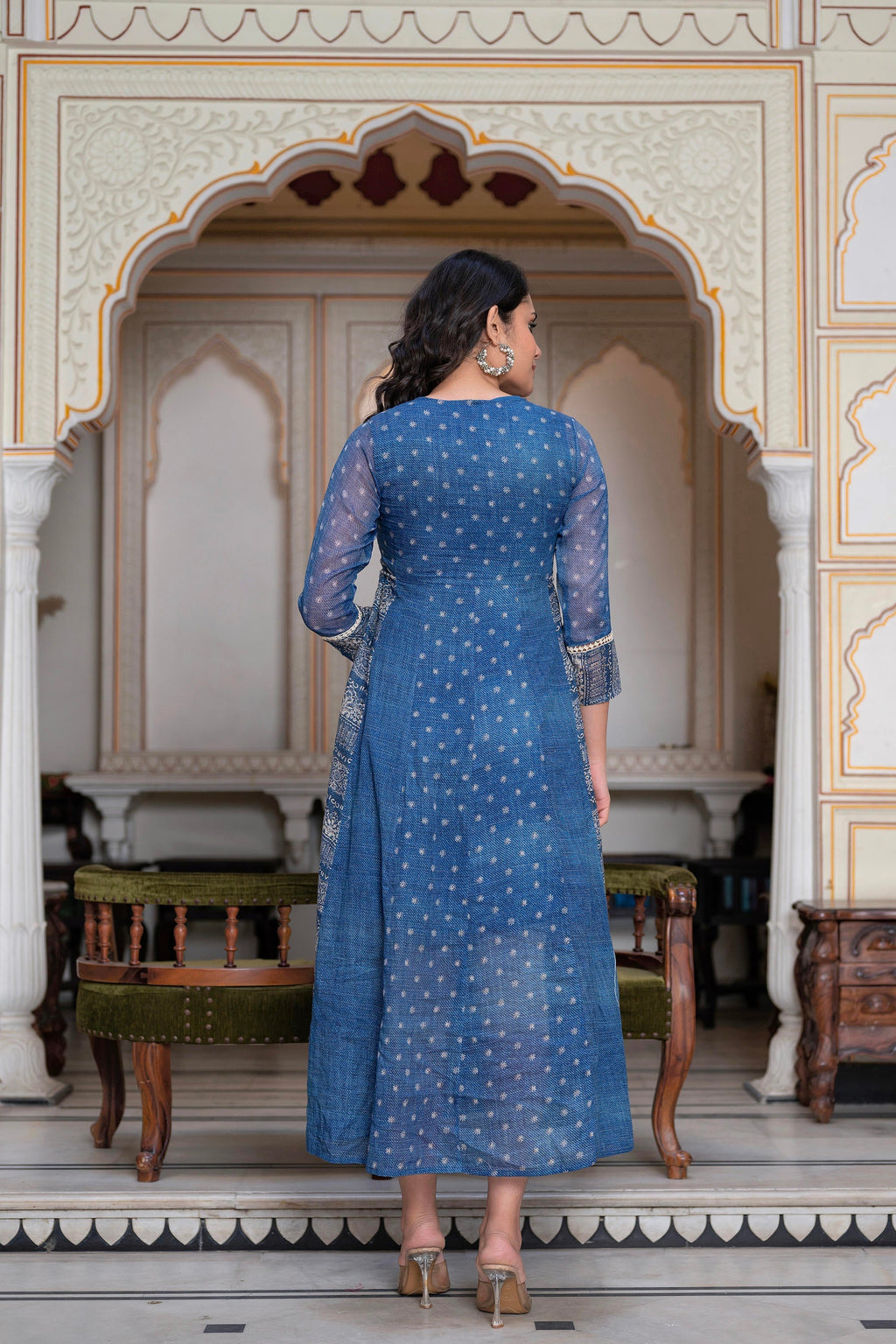 Juniper Blue Floral Embroidered Cotton Dress with Tassels & Denim Look - Distacart