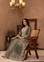 Juniper Green Floral Embroidered Cotton Dress with Tassels & Denim Look - Distacart