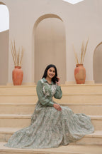 Juniper Green Shirt-Style Dress with Off White Embroidery & Tiered Floral Maxi Skirt - Distacart