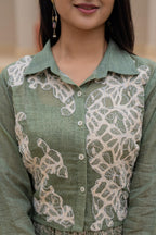 Juniper Green Shirt-Style Dress with Off White Embroidery & Tiered Floral Maxi Skirt - Distacart