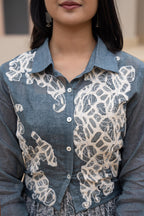 Juniper Grey Shirt-Style Dress with Off White Embroidery & Tiered Floral Maxi Skirt - Distacart