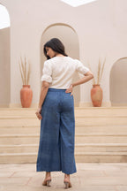 Juniper White Embroidered Crop Top With Light Blue Wide-Leg Pants