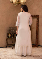 Juniper White Chanderi Mirror Embroidered Kurta With Gota Lace & Glitter Work - Distacart