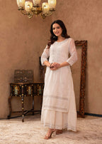 Juniper White Chanderi Mirror Embroidered Kurta with Gota Lace & Glitter Work