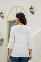 Juniper White Solid Viscose Tunic With Thread Work