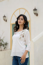 Juniper White Solid Viscose Tunic With Thread Work
