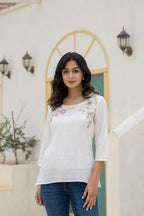 Juniper White Solid Viscose Tunic With Thread Work