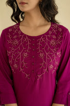 Juniper Plum Embroidered Tunic Top with Button Detailing