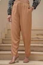 Juniper Beige Solid Viscose Pants