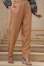 Juniper Beige Solid Viscose Pants