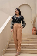 Juniper Beige Solid Viscose Pants
