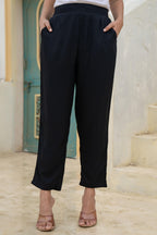 Juniper Black Solid Viscose Pants