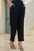 Juniper Black Solid Viscose Pants