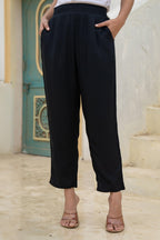 Juniper Black Solid Viscose Pants