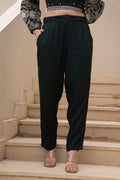 Juniper Bottle Green Solid Viscose Pants