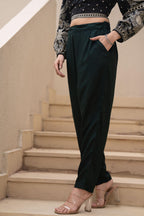 Juniper Bottle Green Solid Viscose Pants