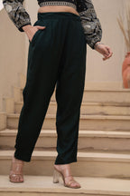 Juniper Bottle Green Solid Viscose Pants