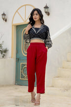 Juniper Maroon Solid Viscose Pants