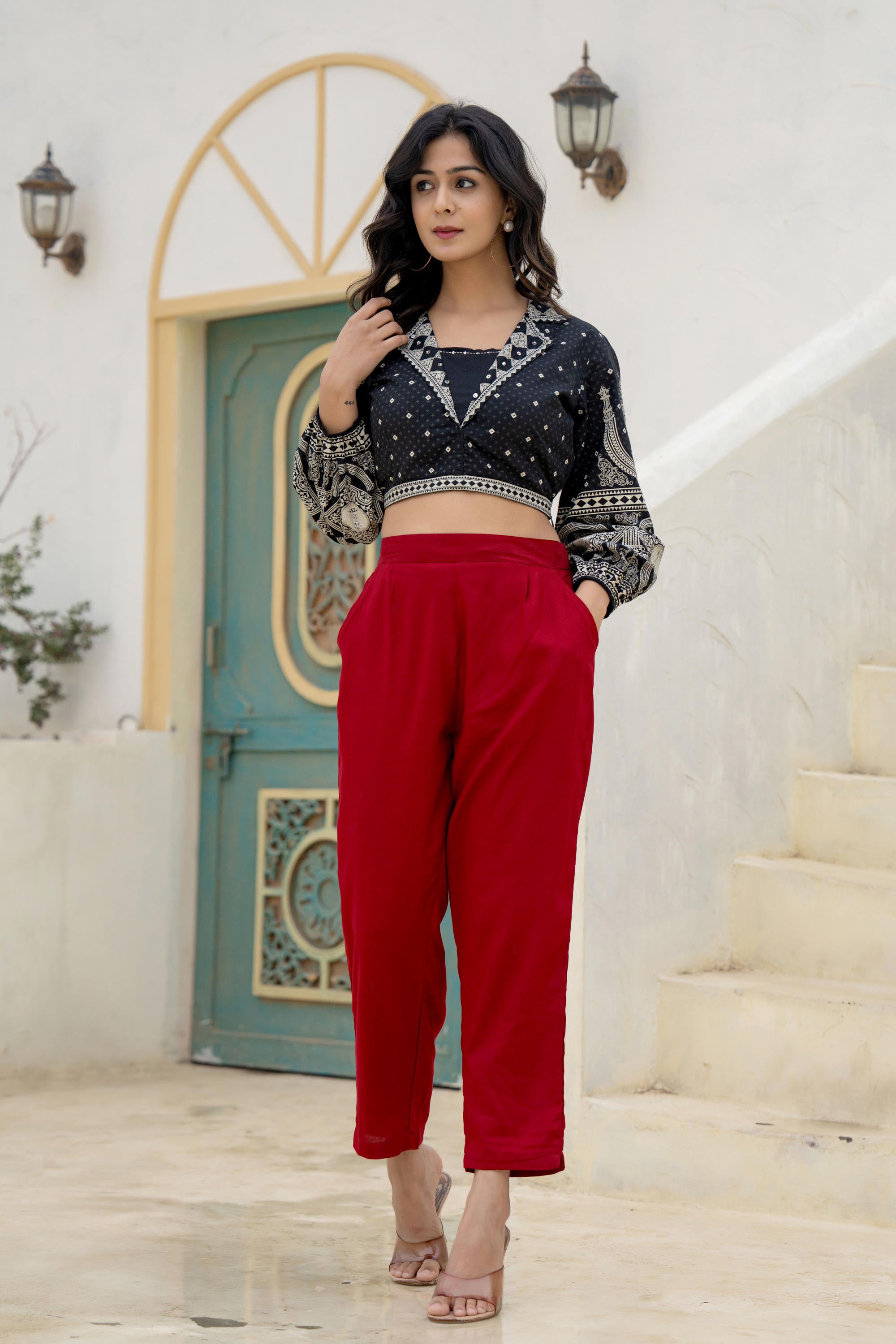 Juniper Maroon Solid Viscose Pants
