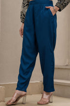 Juniper Navy Solid Viscose Pants