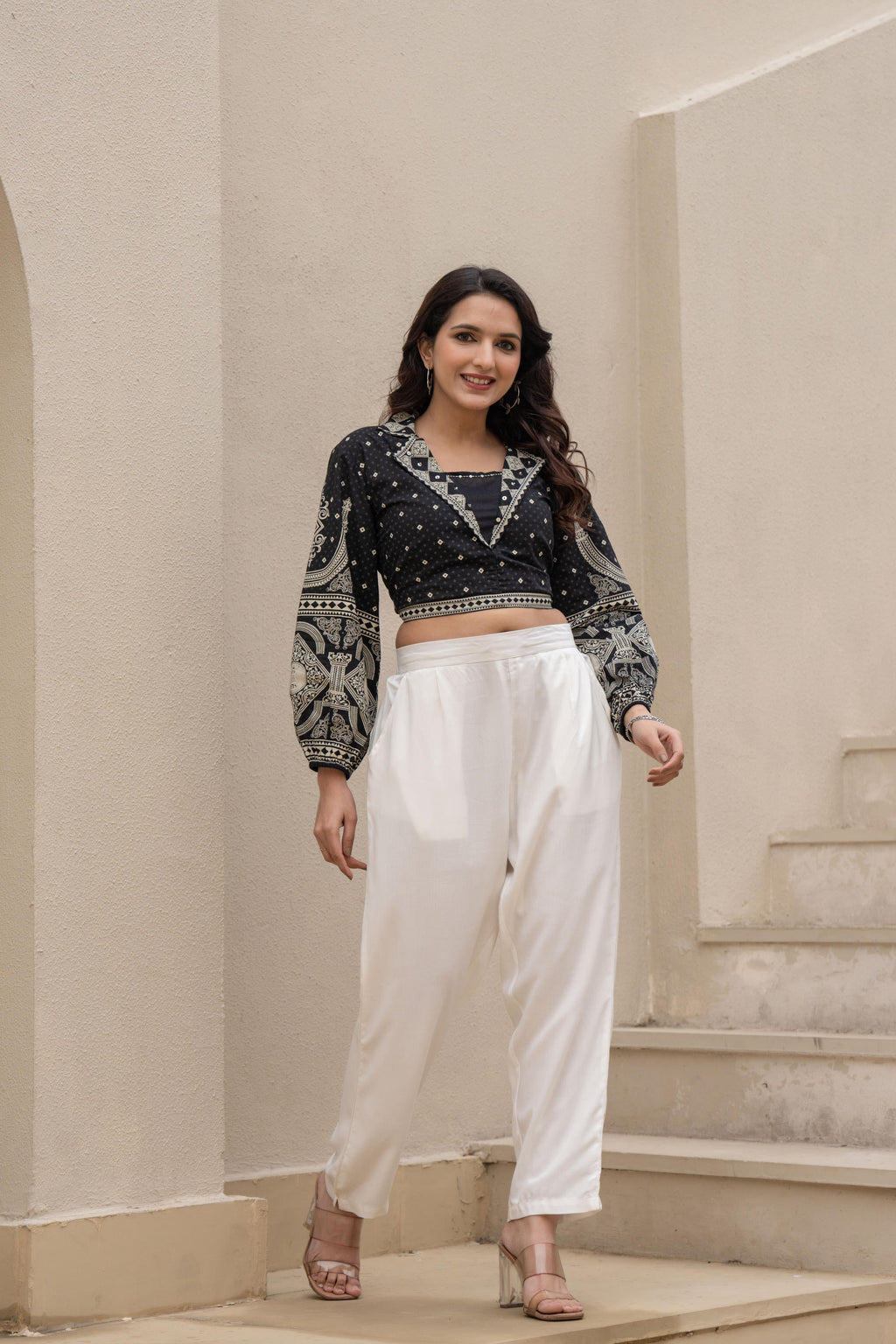 Juniper White Solid Viscose Pants