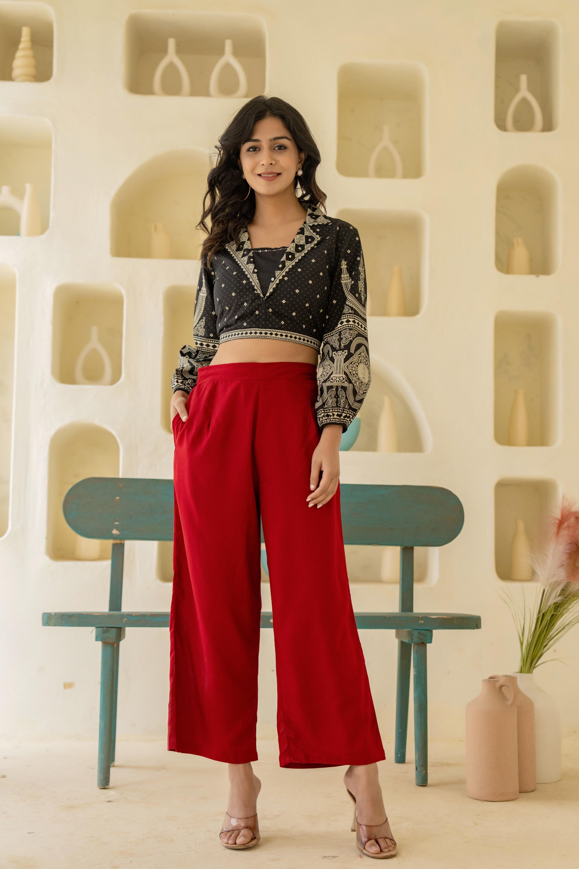 Juniper Maroon Solid Viscose Palazzo Pants