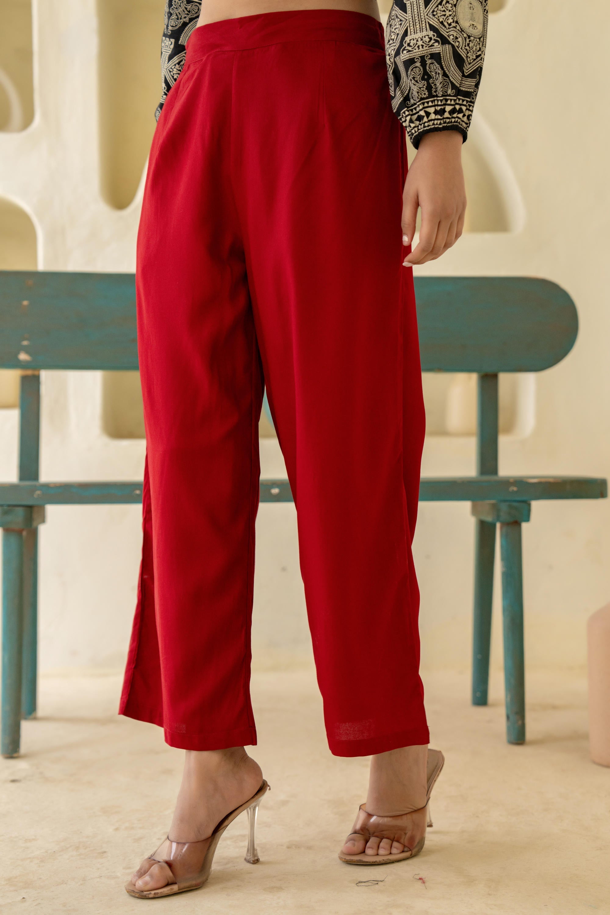 Juniper Maroon Solid Viscose Palazzo Pants