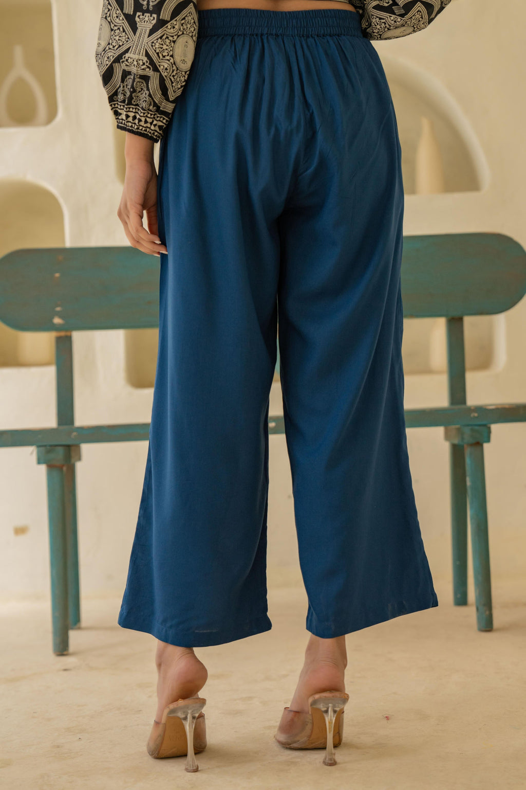 Juniper Navy Solid Viscose Palazzo Pants - Distacart
