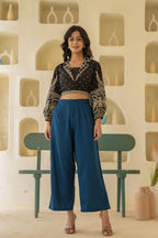 Juniper Navy Solid Viscose Palazzo Pants - Distacart