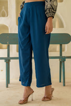 Juniper Navy Solid Viscose Palazzo Pants