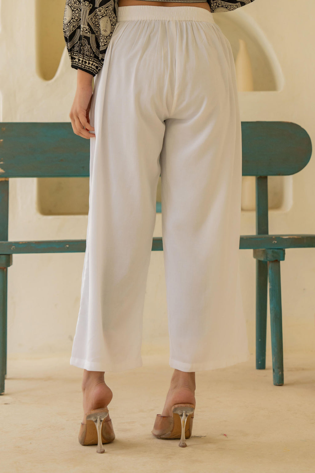 Juniper Solid White High Waist Wide Leg Palazzo Pants - Distacart