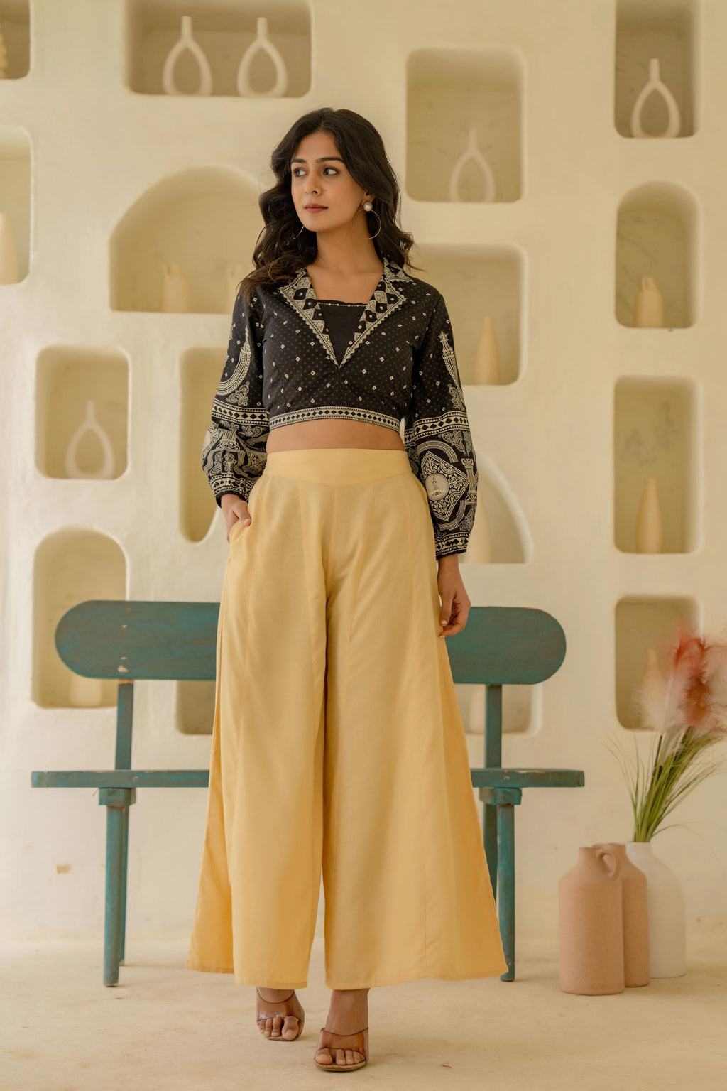 Juniper Gold Solid Viscose Palazzo Pants