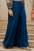 Juniper Navy Solid Viscose Palazzo Pants