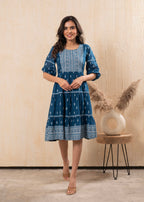 Juniper Indigo Blue Printed Boho Knee-Length Fit & Flare Dress - Distacart