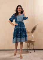 Juniper Indigo Blue Printed Boho Knee-Length Fit & Flare Dress - Distacart