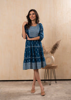 Juniper Indigo Blue Printed Boho Knee-Length Fit & Flare Dress - Distacart