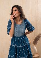 Juniper Indigo Blue Printed Boho Knee-Length Fit & Flare Dress - Distacart